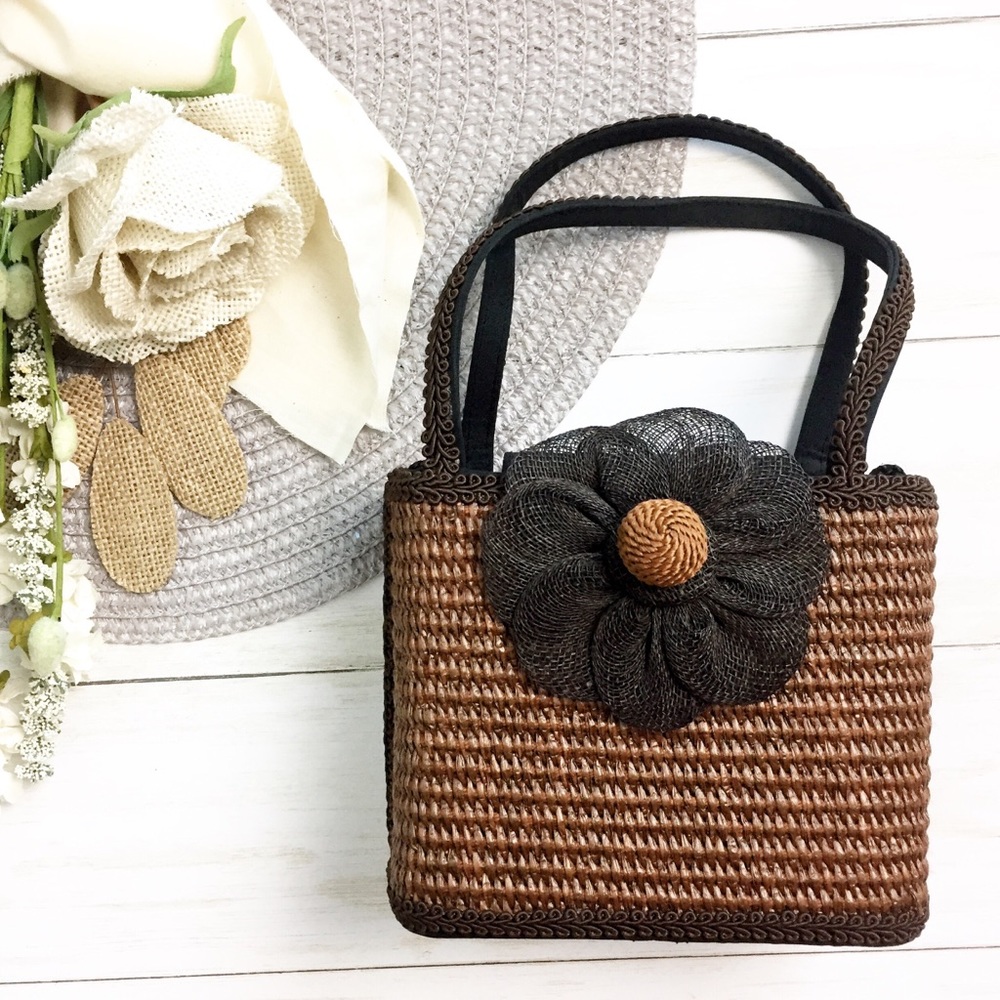 3/$25 Lorren Bell Brown Woven Flower Mini Bag